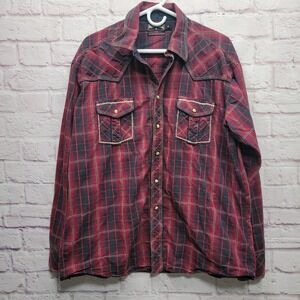 Panhandle Slim‎ Plaid Long Sleeve Mens XL Red Western Pearl Snap Cowboy Shirt